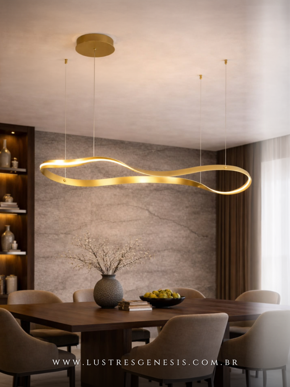 Lustre Pendente de LED Moderno 115cm Dourado Lustres Genesis loja online de Lustres e Iluminação Decorativa